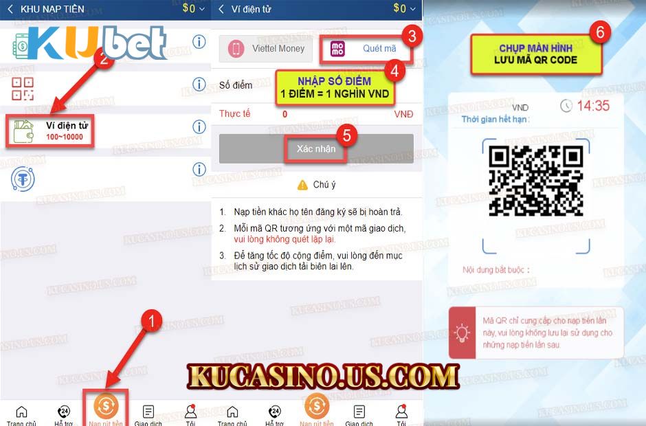 Nạp tiền qua Momo cách 1 