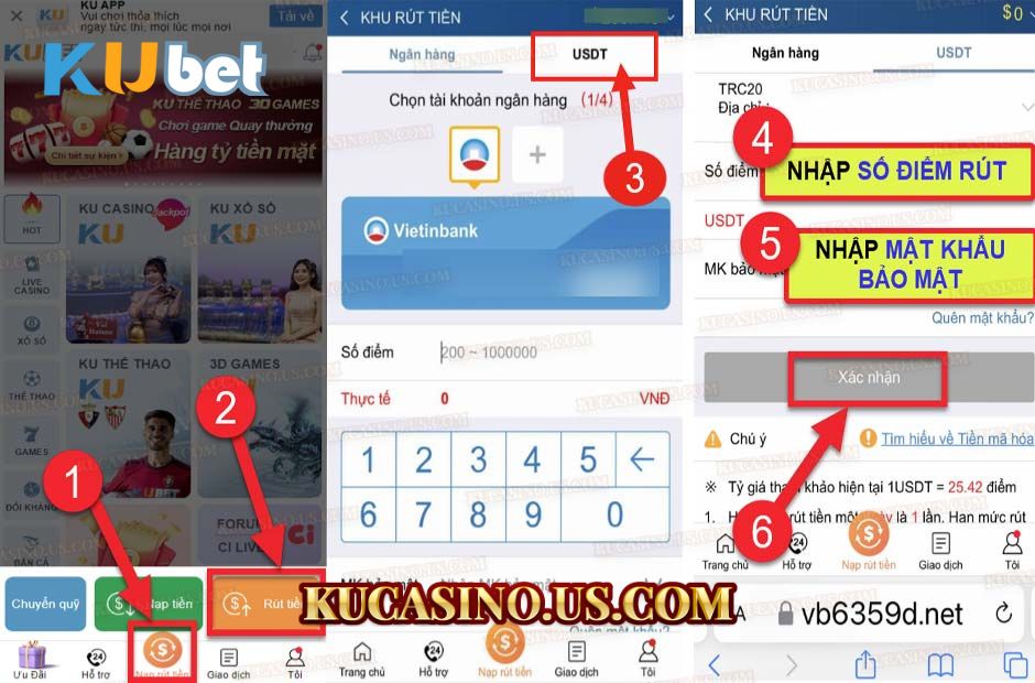 Rút tiền về ví USDT 